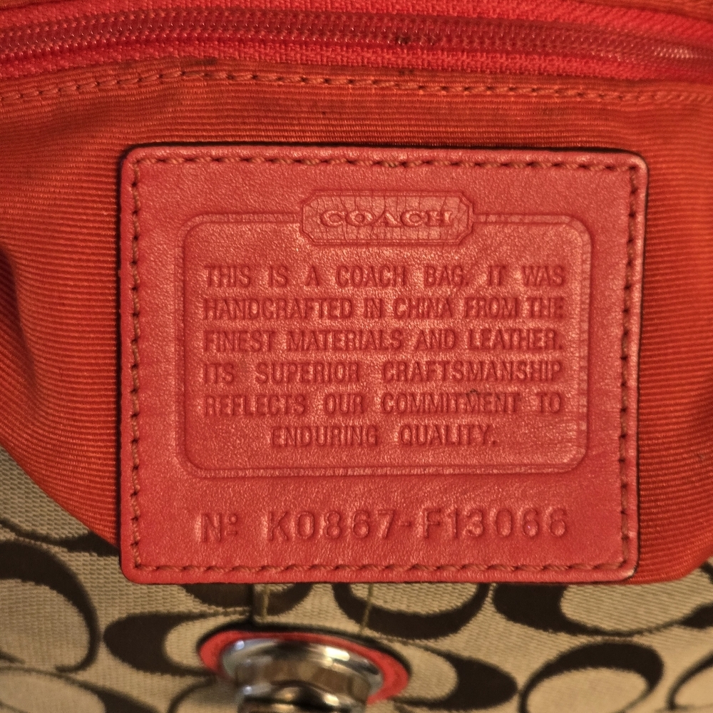 Coach Tan with Red Leather Trim, Y2K, Adjustable Strap Purse - Picture 13 of 17